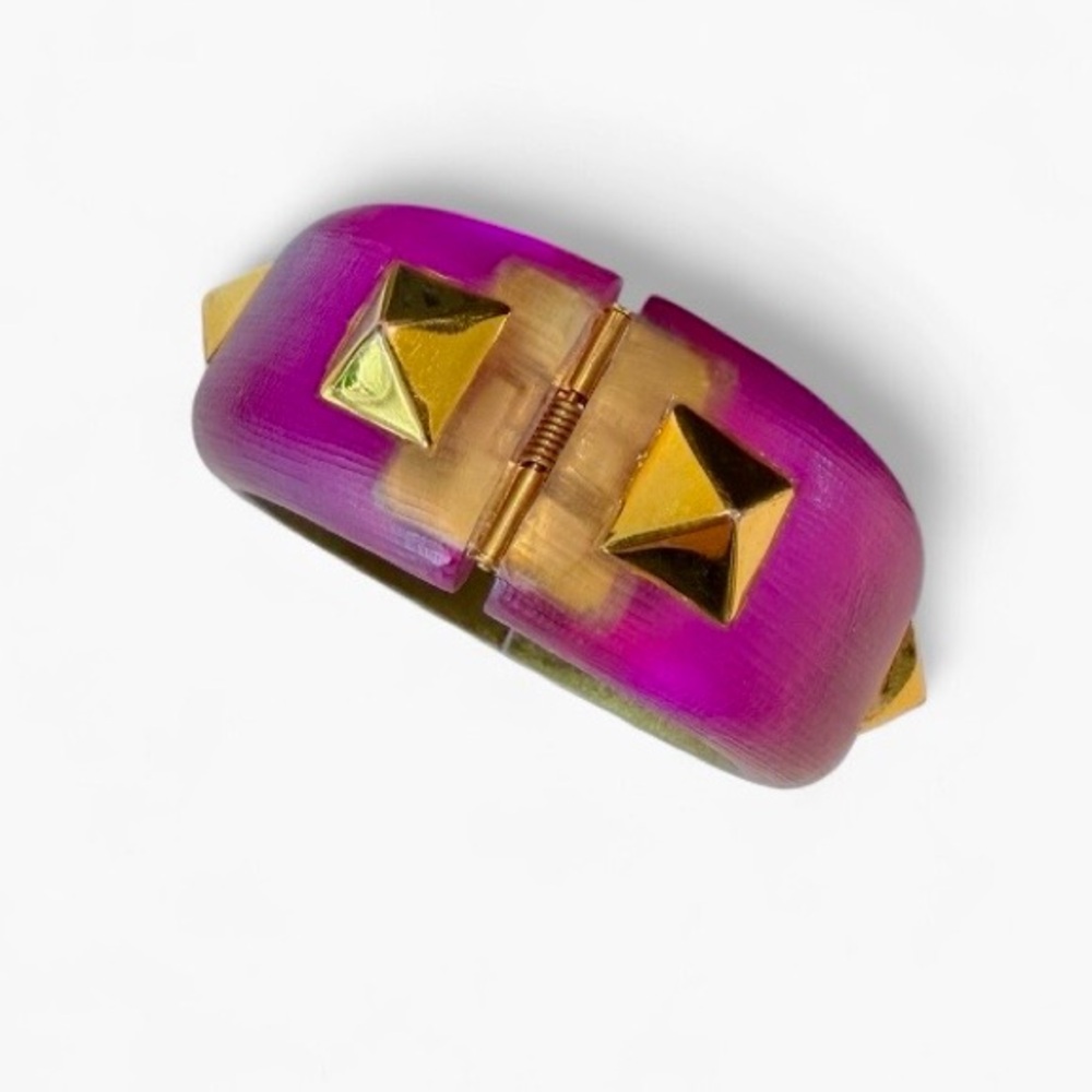 Alexis Bittar Pink Bangle with Gold Pyramid Studs - Picture 10 of 10